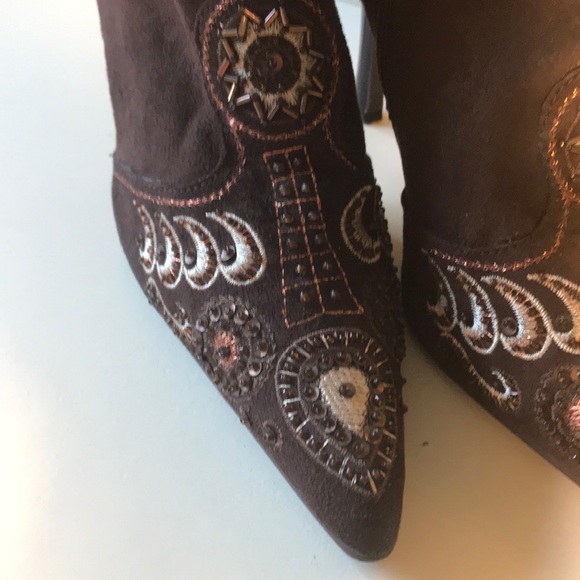 Beautiful Brown Embroidered Knee High Boot - Picture 2 of 8